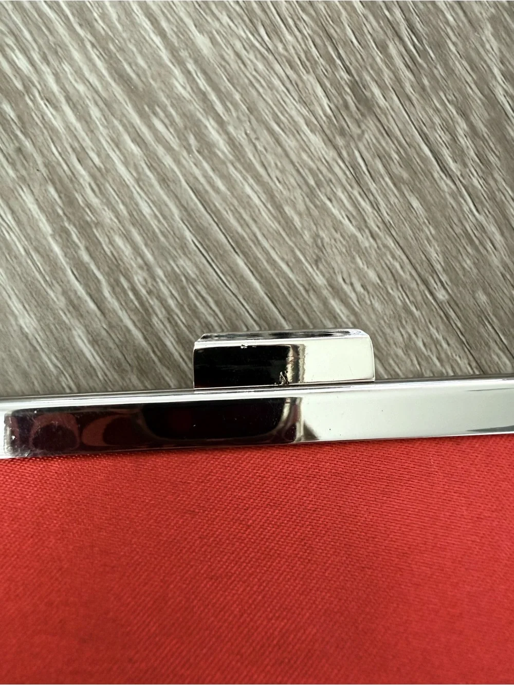 Mango Red Satin Clutch with Silver Chain Handle